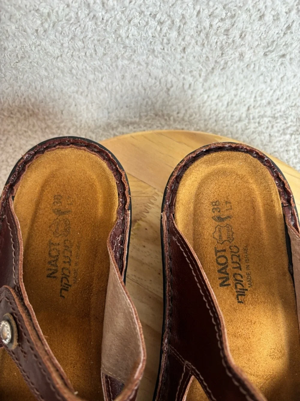 Naot Sandals Womens 7 Brown Sitar Two Strap Slip On Comfort Leather Casual